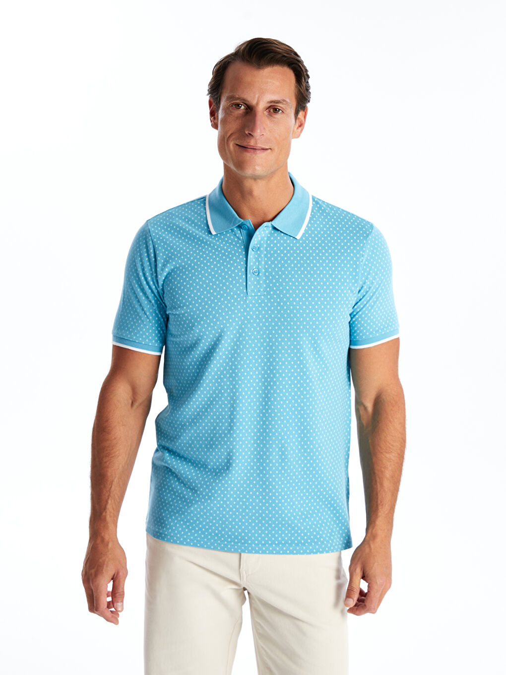 Polo Neck Short Sleeve Patterned Pique Men's T-Shirt -S4GL74Z8-GHS