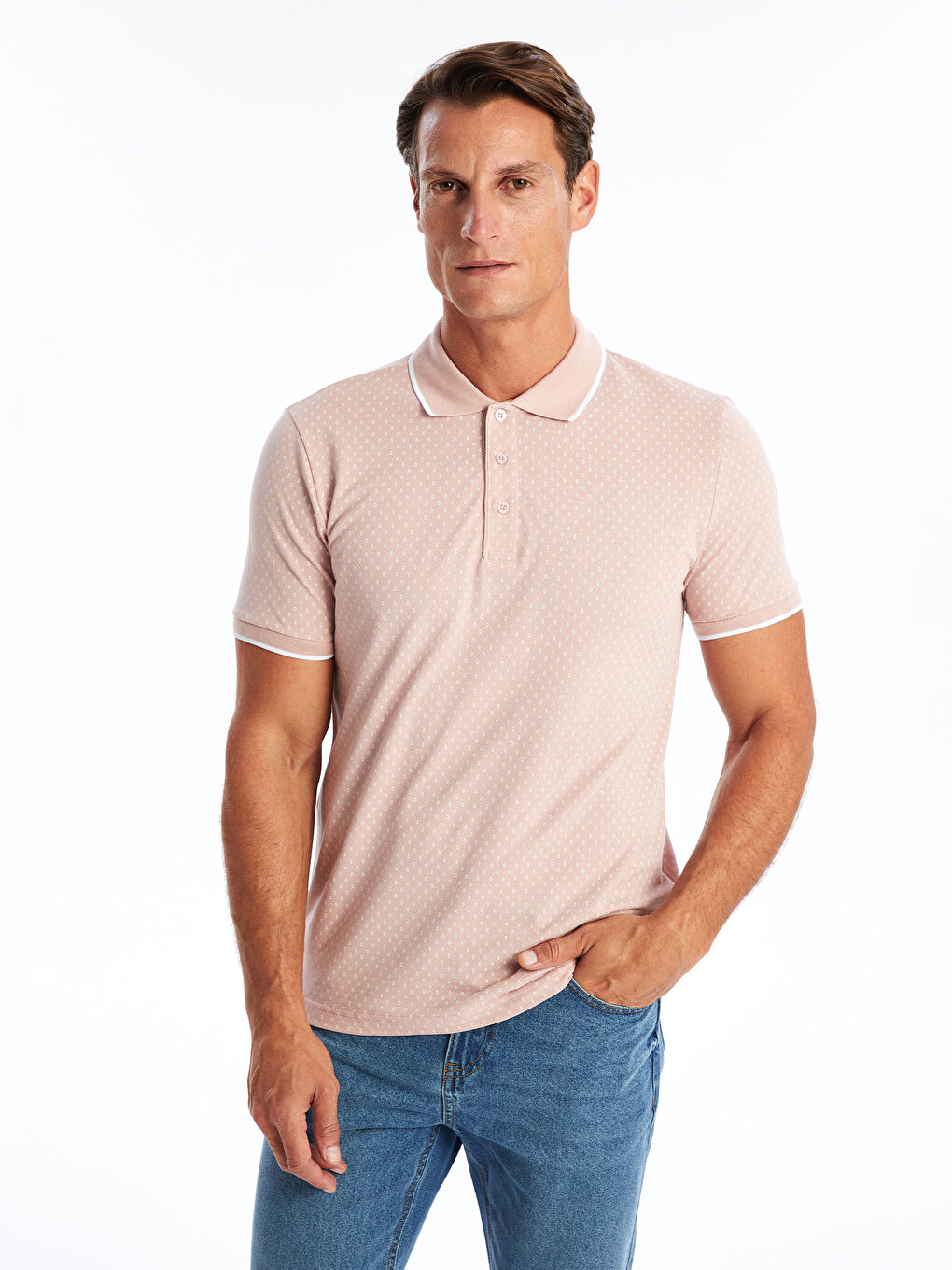 Polo Neck Short Sleeve Patterned Pike Men's T-shirt -S4GL74Z8-GRV
