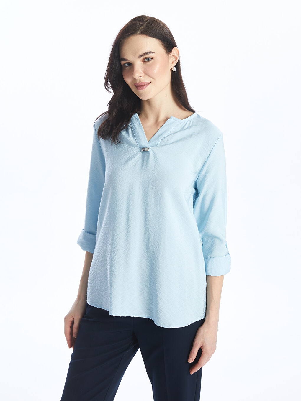 Turtleneck Straight Long Sleeve Women Blouse -S4GL95Z8-PPZ