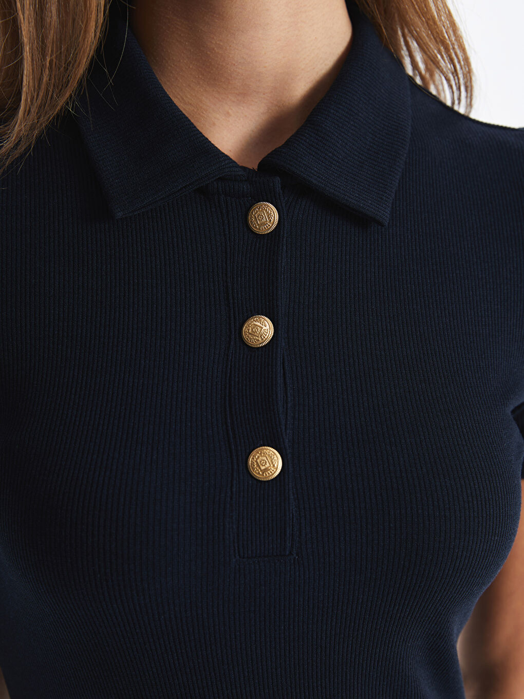 Lacivert Gömlek Yaka Düz Kısa Kollu Elbise-2