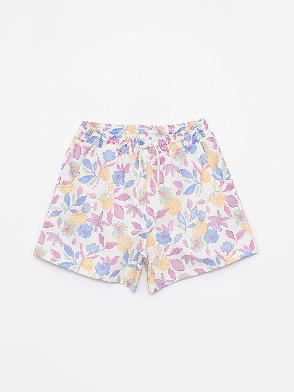 Karışık Beli Lastikli Çiçekli Kız Çocuk Şort