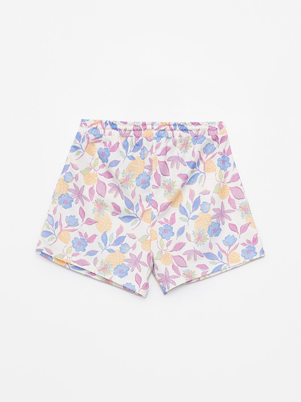 Karışık Beli Lastikli Çiçekli Kız Çocuk Şort-1
