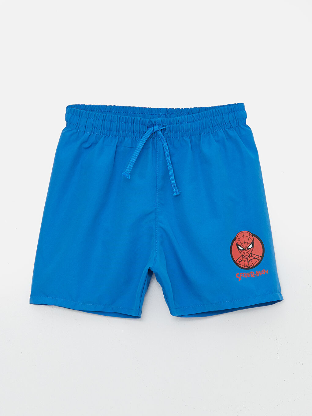 Mavi Beli Lastikli Spider-Man Baskılı Erkek Bebek Deniz Şortu