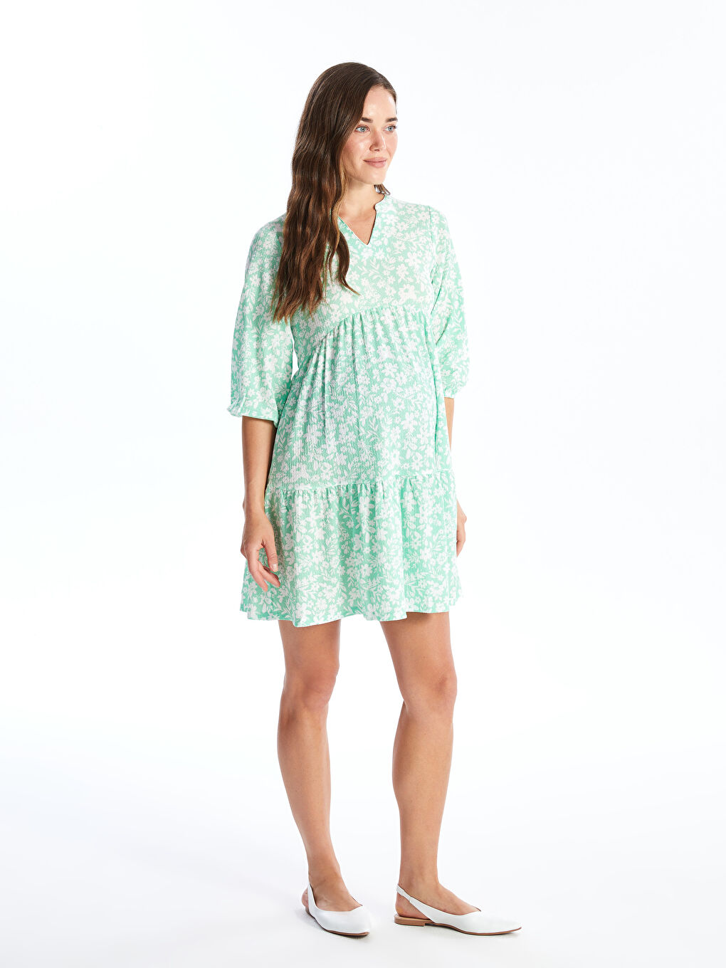 Notch Neck Floral Maternity Dress -S4GM89Z8-LRR