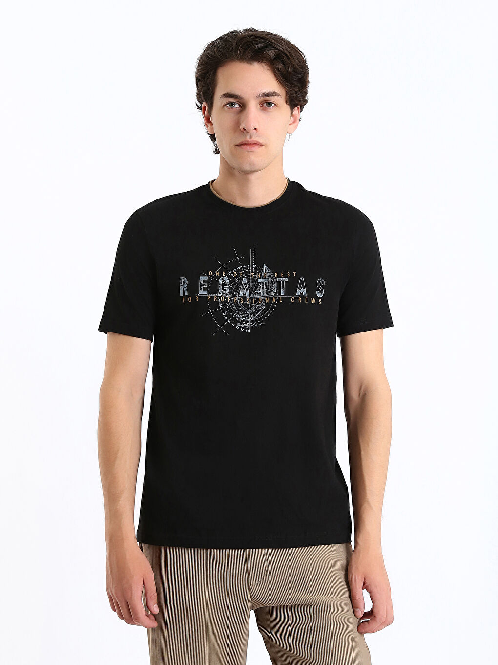 Crew Neck Short Sleeve Printed Combed Cotton Men's T-shirt-1