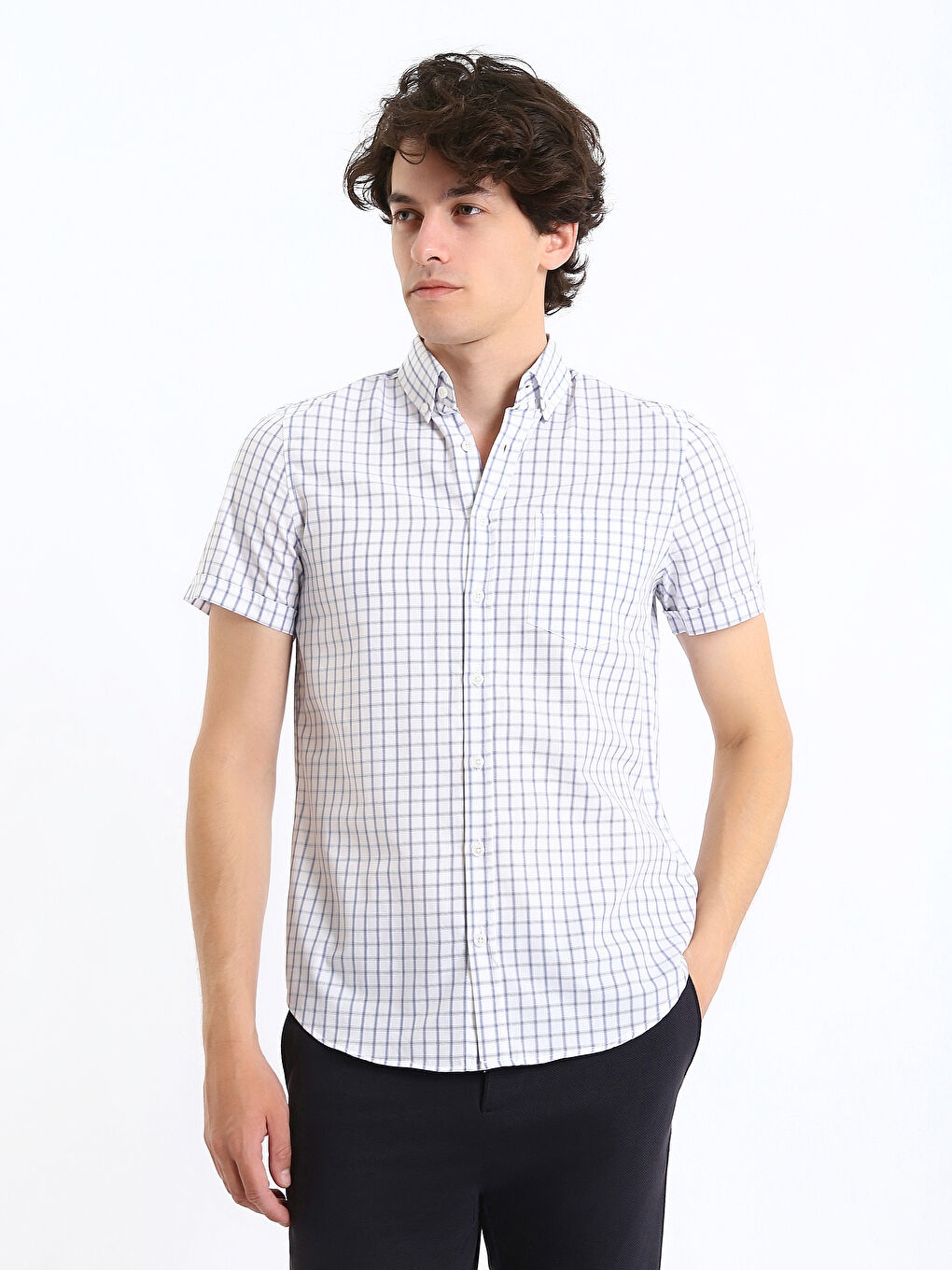 LCWAIKIKI Formal Standardni kroj Kratki rukav Karirani dezen Poplin Muška košulja -S4GN21Z8-LLC