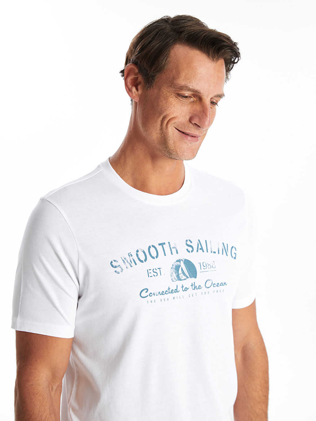 T-shirt pour hommes en coton peigné imprimé à manches courtes et col rond