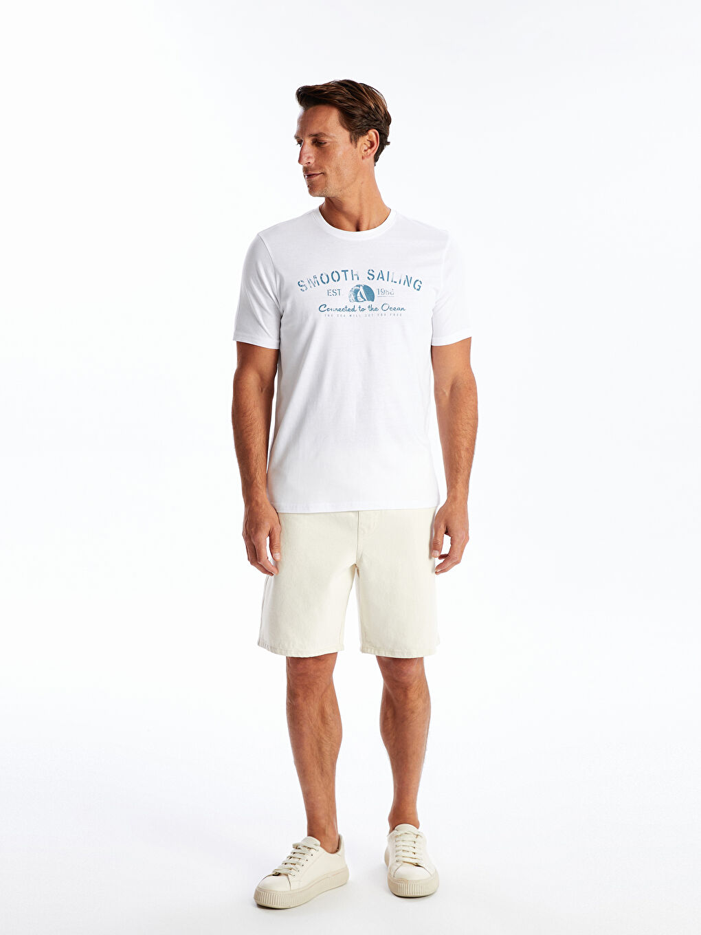 T-shirt pour hommes en coton peigné imprimé à manches courtes et col rond-1