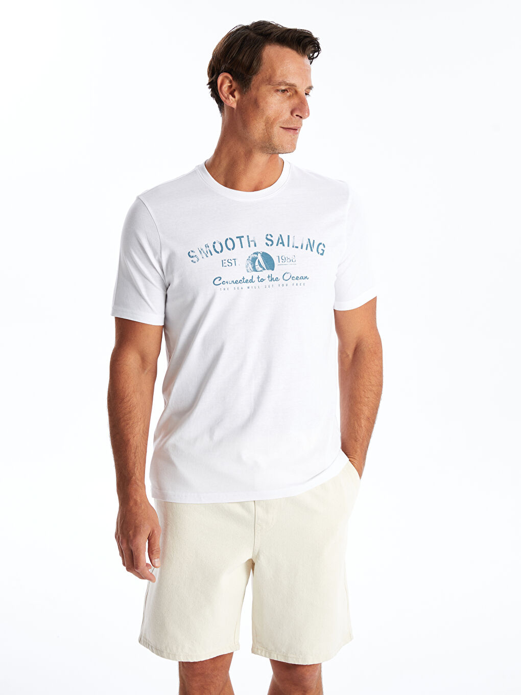 T-shirt pour hommes en coton peigné imprimé à manches courtes et col rond-2