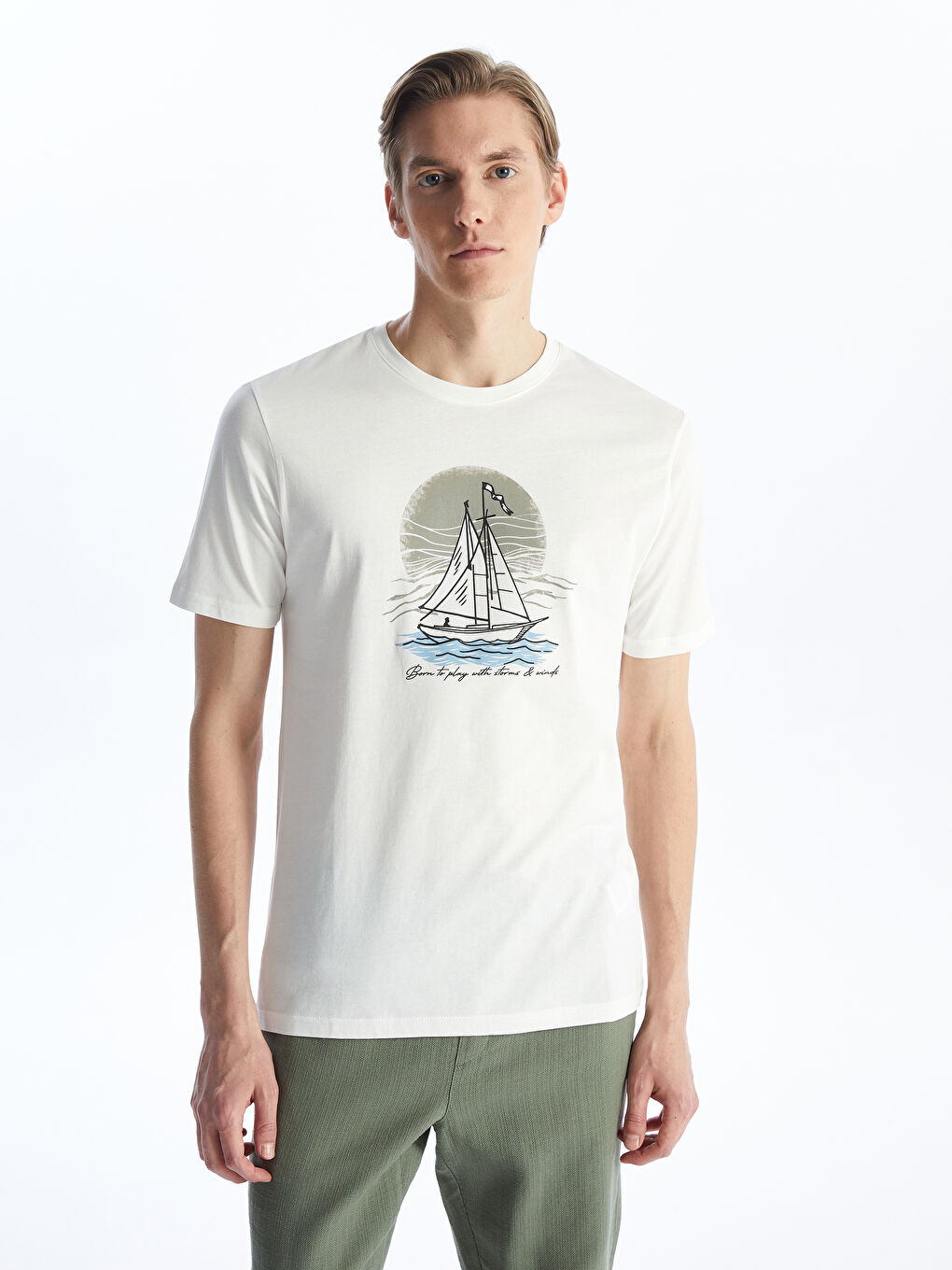 Crew Neck Short Sleeve Printed Combed Cotton Men's T-shirt -S4GN49Z8-R9J