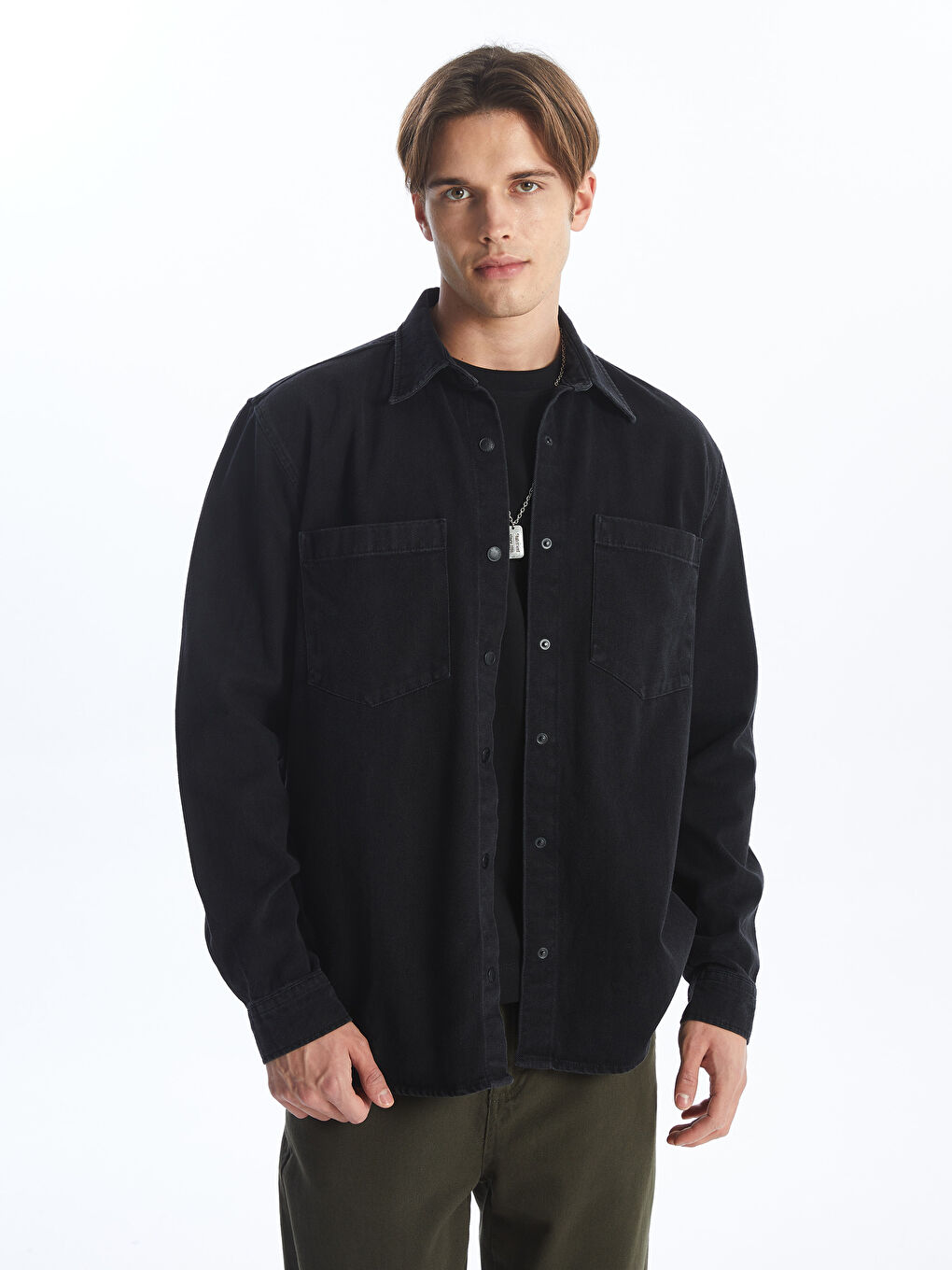 Chemise en jean à manches longues coupe régulière-1