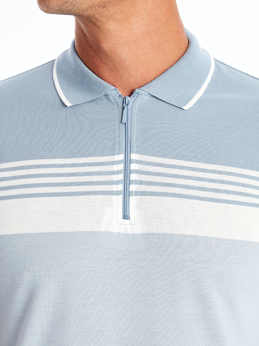 Polo Neck Short Sleeve Striped Pique Men's T-Shirt -S4GO07Z8-LEN