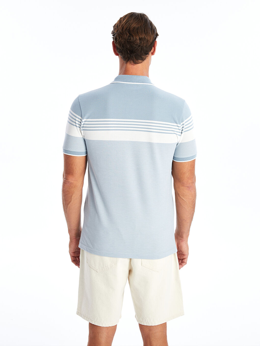 Polo Neck Short Sleeve Striped Pique Men's T-Shirt -S4GO07Z8-LEN