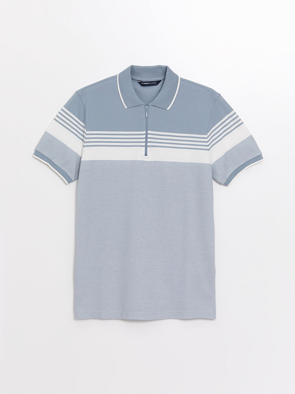 Polo Neck Short Sleeve Striped Pique Men's T-Shirt -S4GO07Z8-LEN