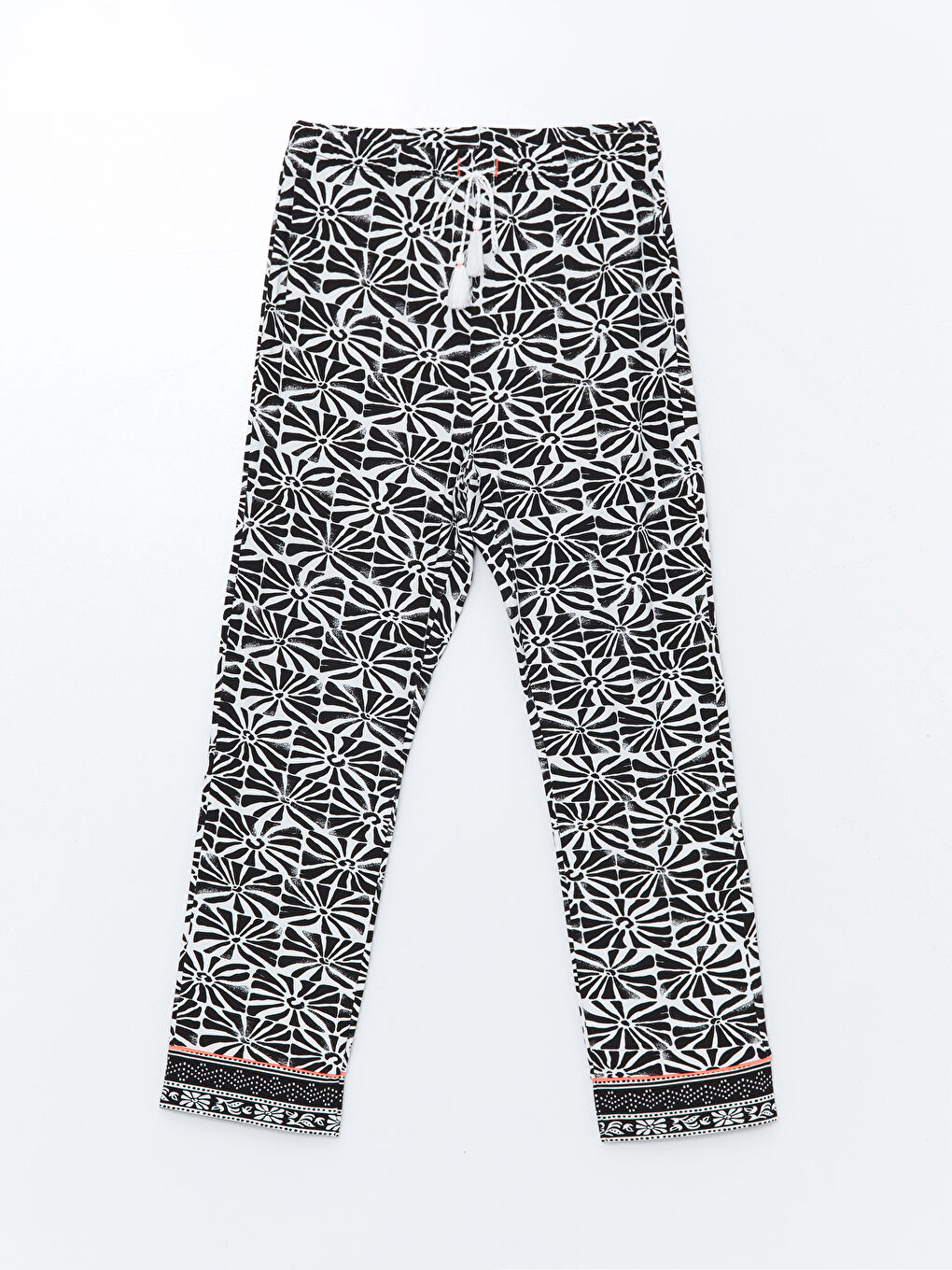 Ekru Beli Lastikli Desenli Kadın Pijama Altı