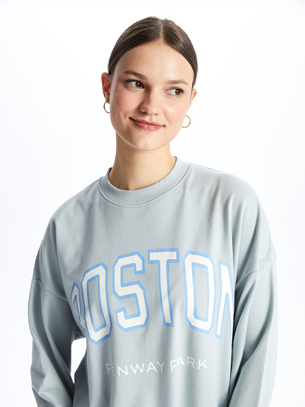 Crew Neck Printed Long Sleeve Women's Sweatshirt Tunic