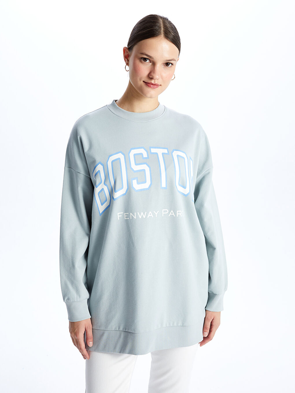 Crew Neck Printed Long Sleeve Women's Sweatshirt Tunic-1