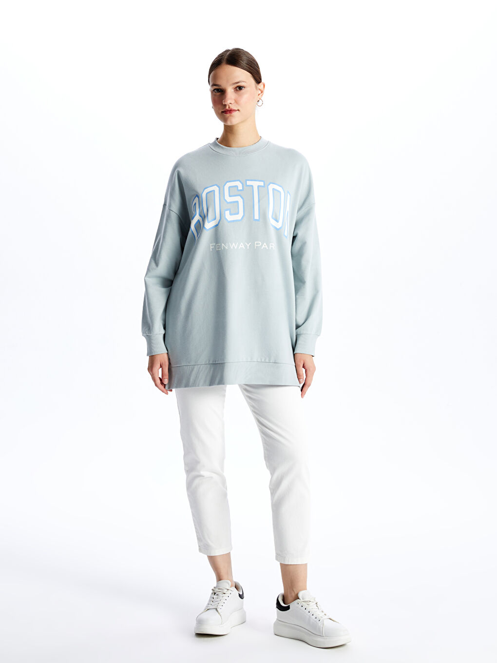 Crew Neck Printed Long Sleeve Women's Sweatshirt Tunic-2