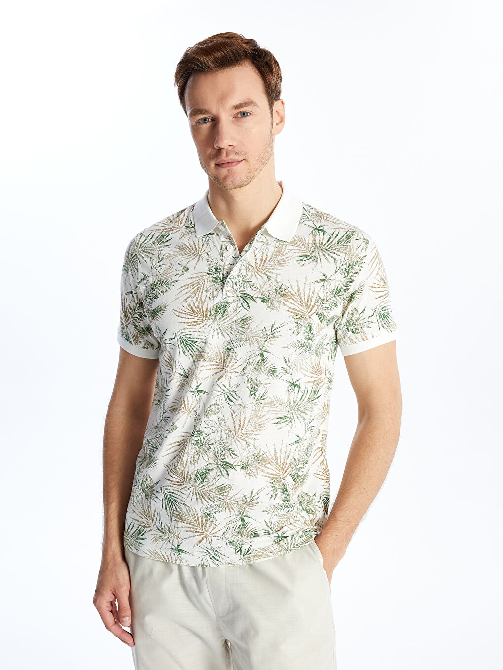 Polo Neck Short Sleeve Patterned Combed Cotton Men's T-Shirt -S4GP61Z8-LRA