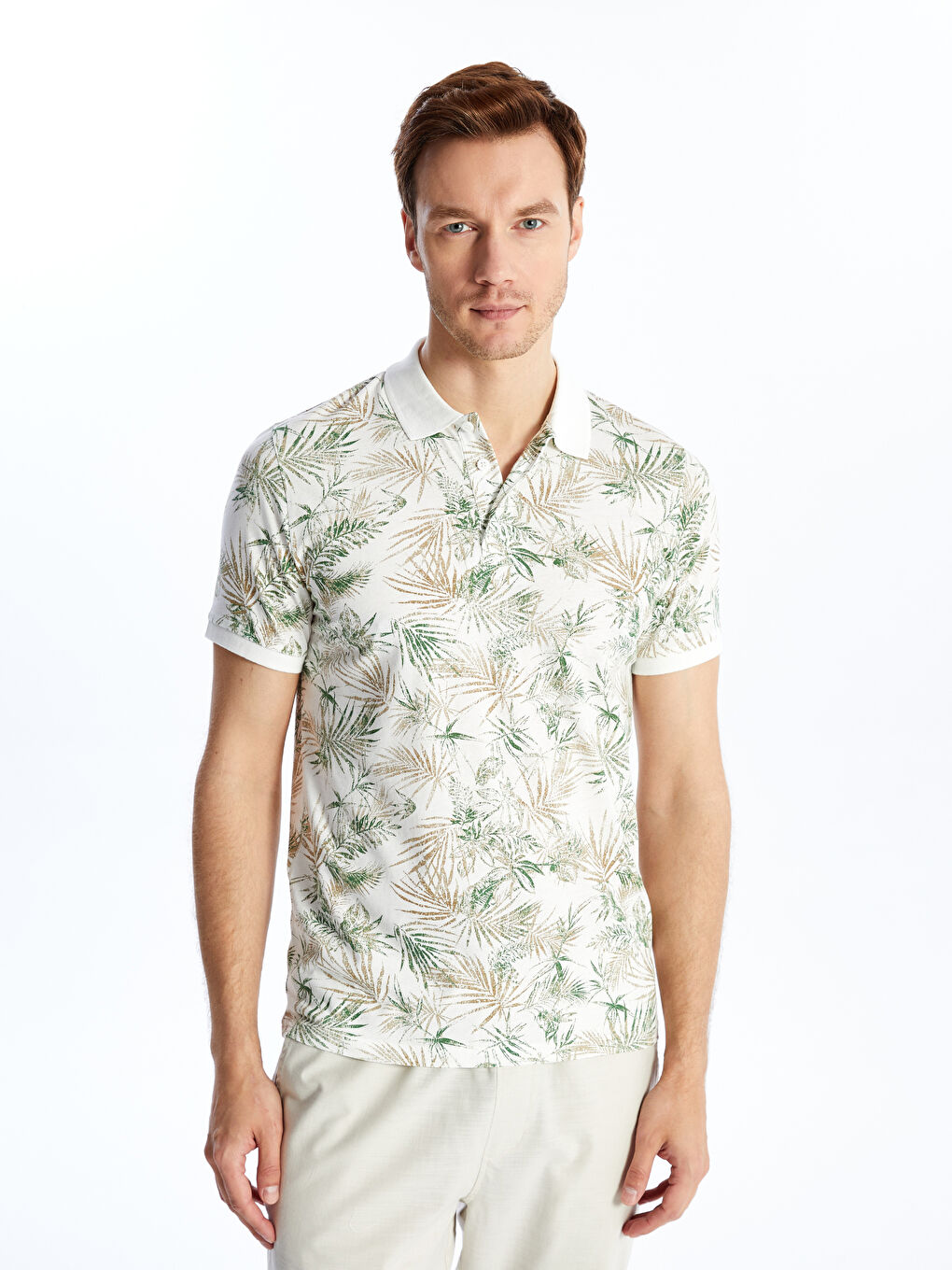Polo Neck Short Sleeve Patterned Combed Cotton Men's T-Shirt -S4GP61Z8-LRA