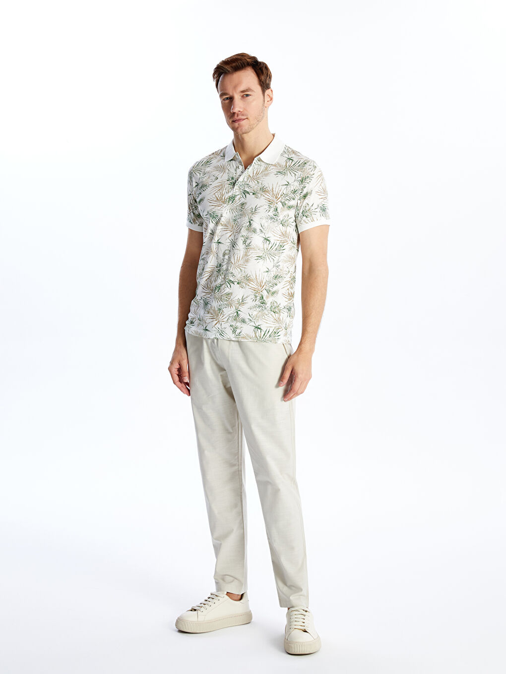 Polo Neck Short Sleeve Patterned Combed Cotton Men's T-Shirt -S4GP61Z8-LRA