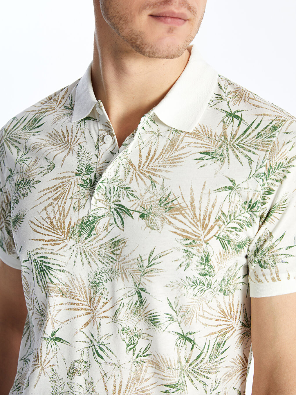 Polo Neck Short Sleeve Patterned Combed Cotton Men's T-Shirt -S4GP61Z8-LRA