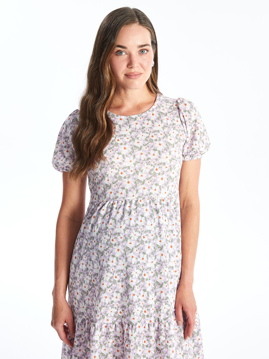 Crew Neck Floral Short Sleeve Maternity Dress -S4GP70Z8-LSC