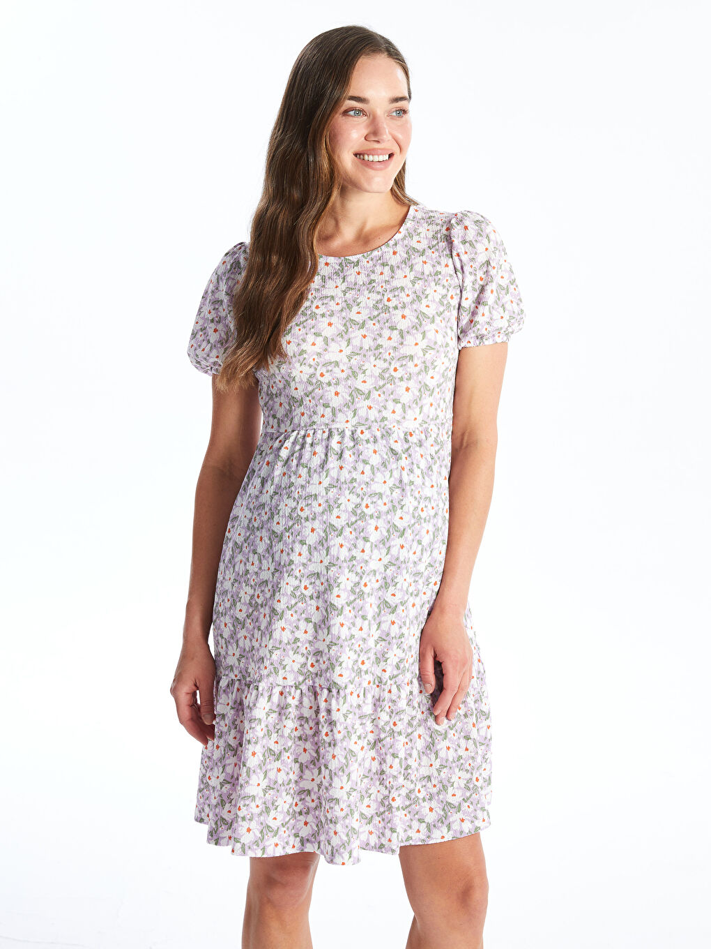 Crew Neck Floral Short Sleeve Maternity Dress -S4GP70Z8-LSC