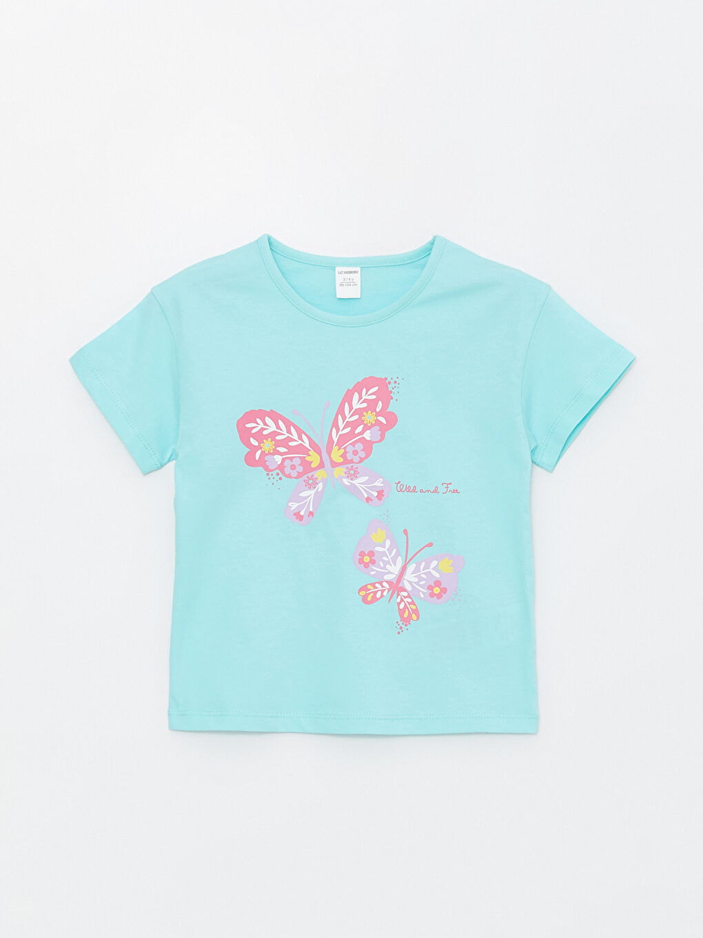 Turkuaz Bisiklet Yaka Kısa Kollu Baskılı Kız Bebek Tişört