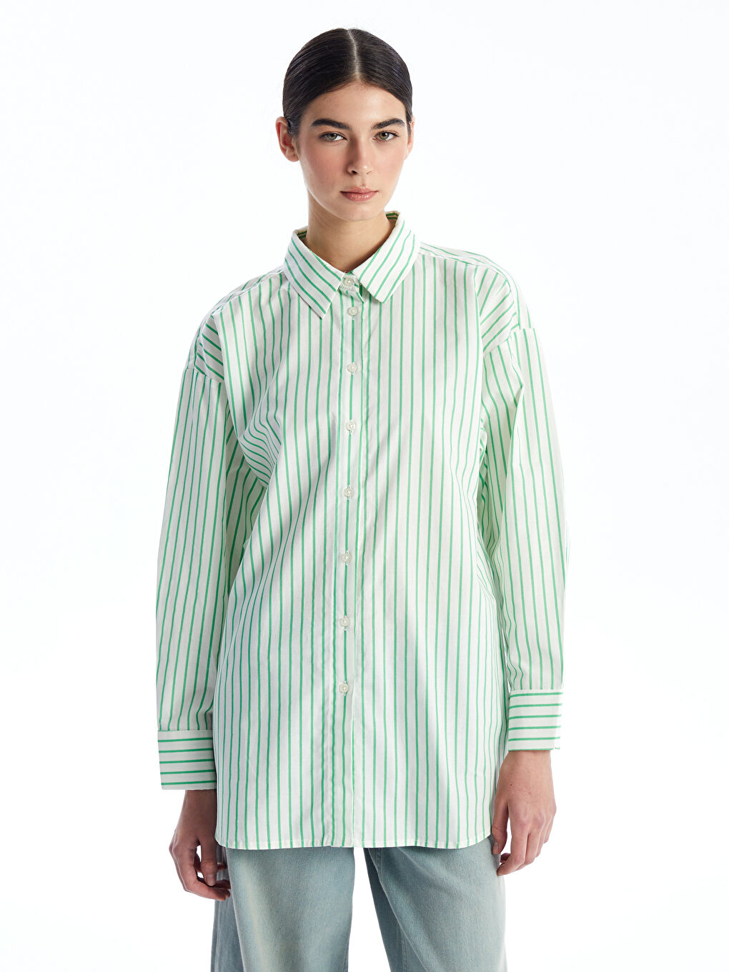 Tunique Chemise Rayée Surdimensionnée Pour Femmes