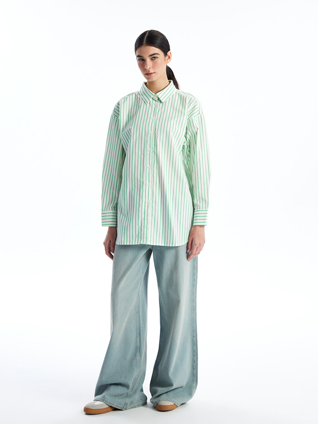 Tunique Chemise Rayée Surdimensionnée Pour Femmes-2