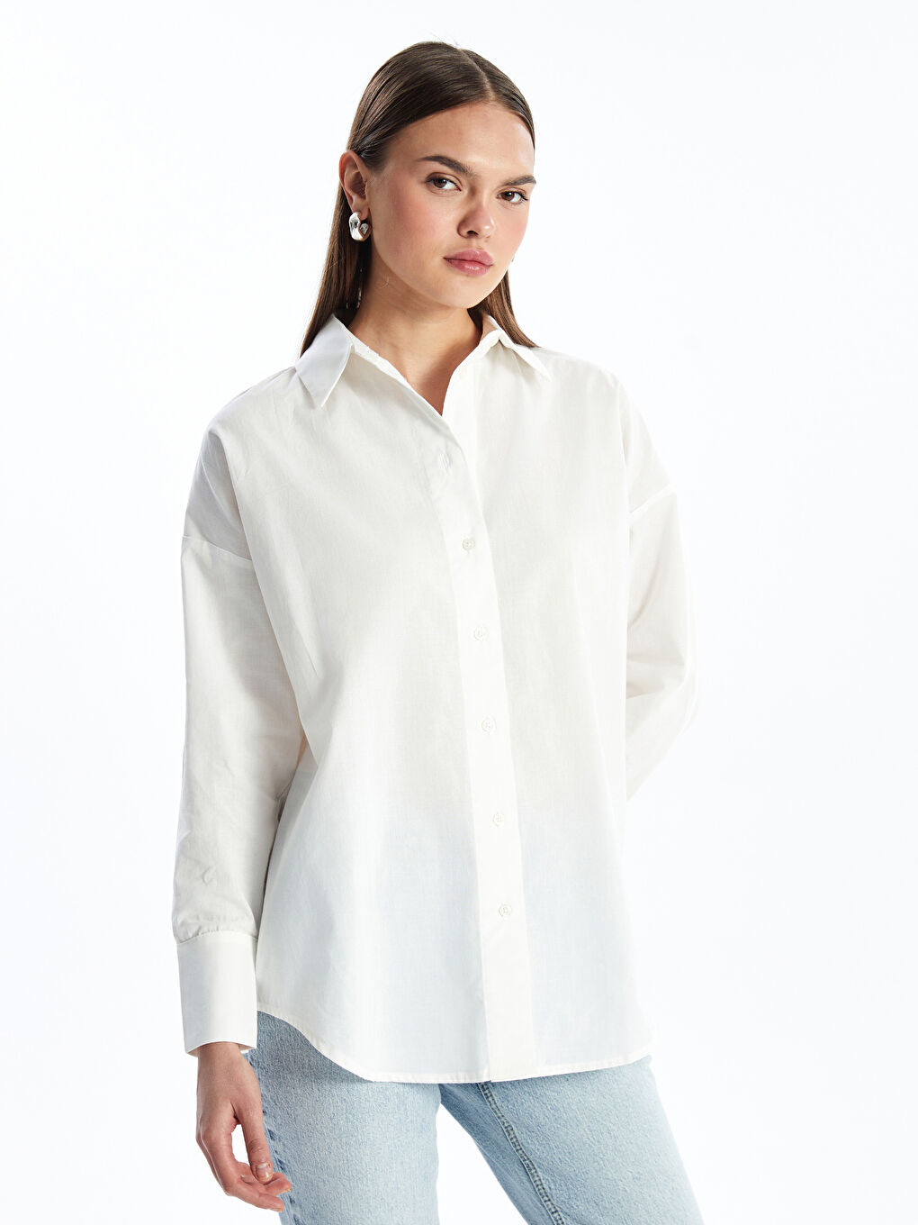 Plain Oversize Poplin Women's Shirt Tunic