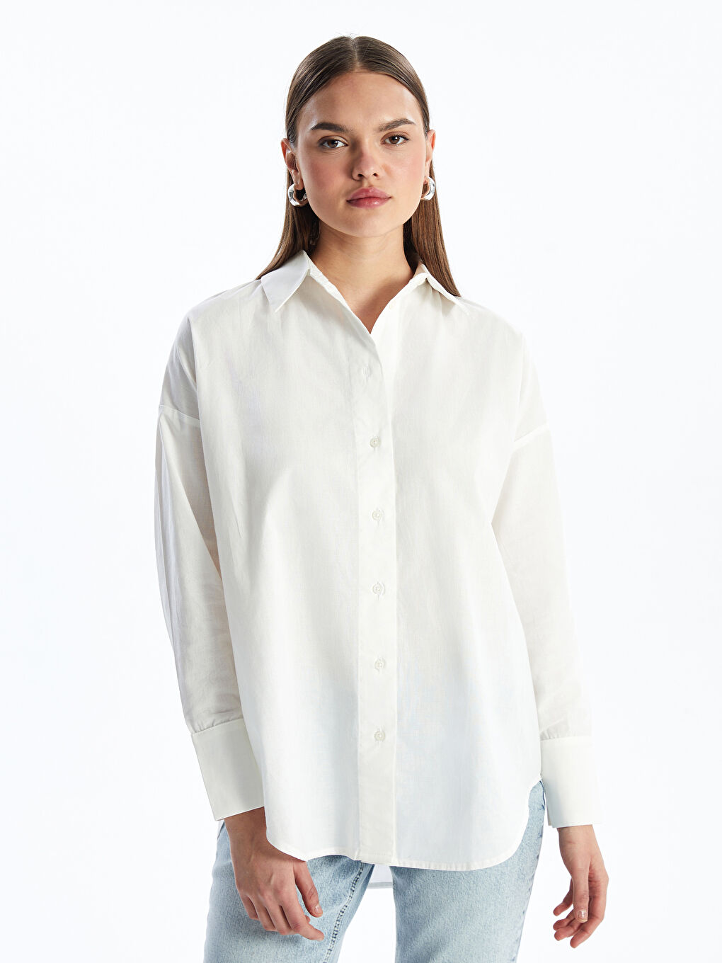 Plain Oversize Poplin Women's Shirt Tunic-1