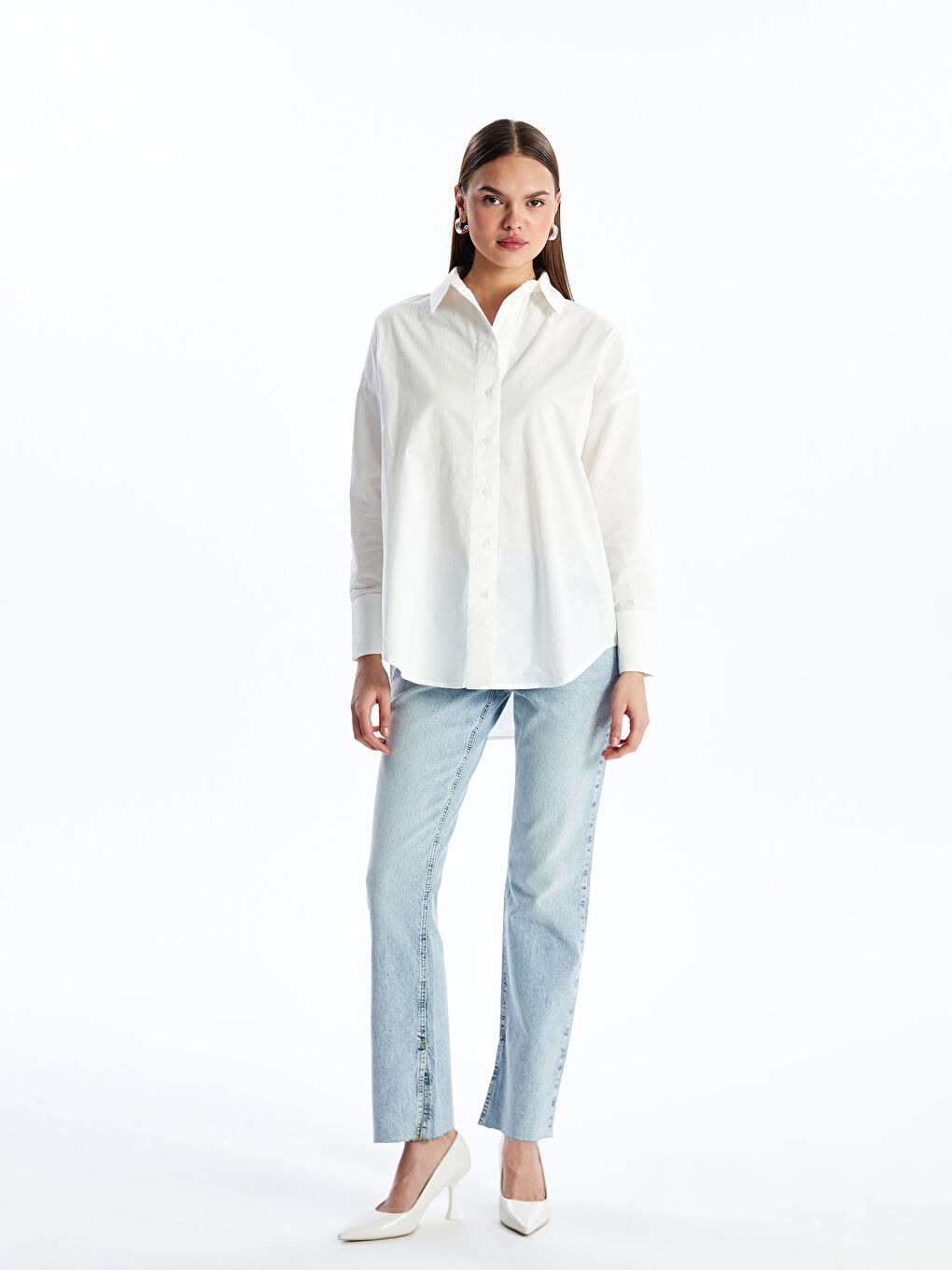 Plain Oversize Poplin Women's Shirt Tunic-2