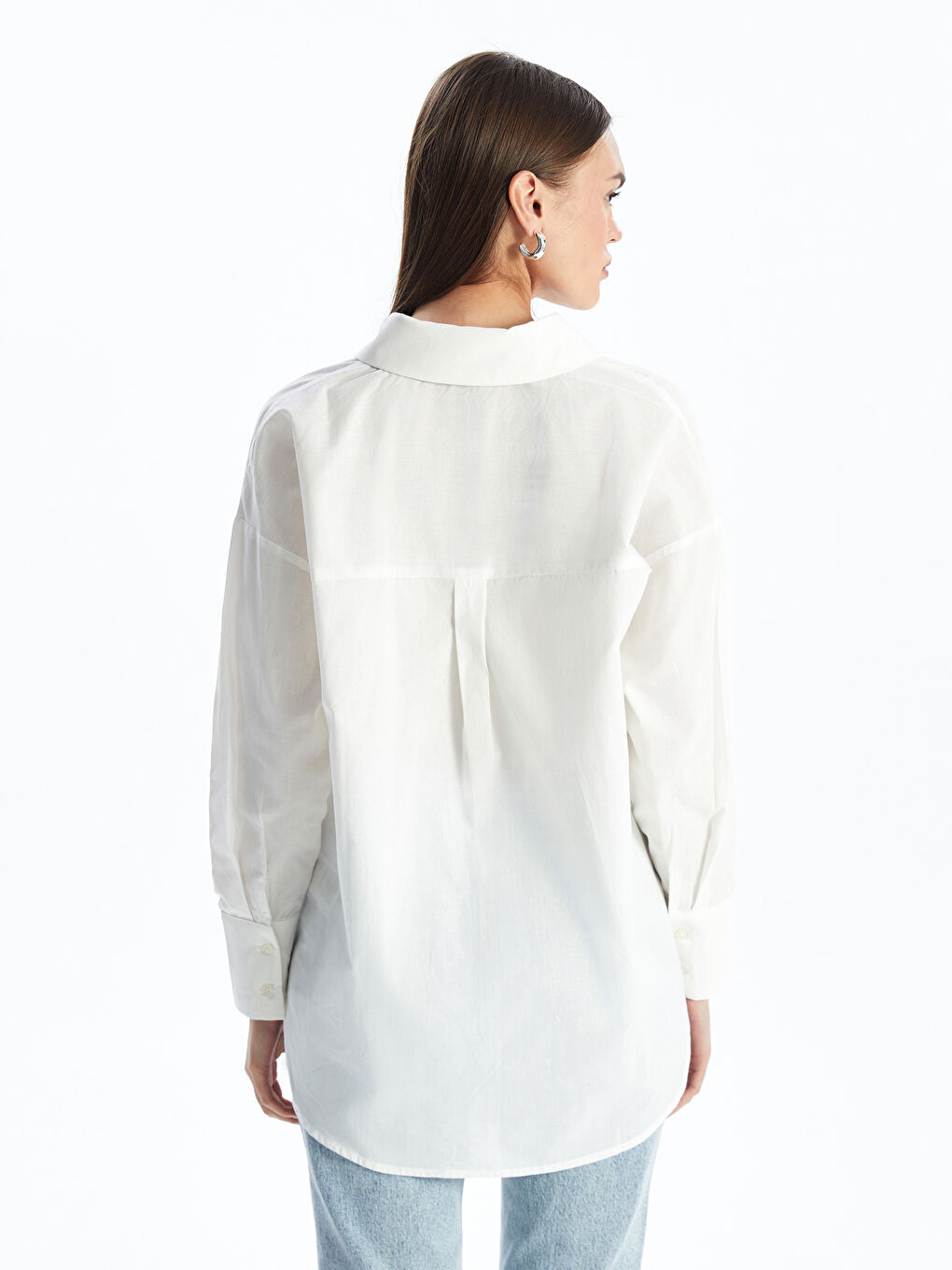 Plain Oversize Poplin Women's Shirt Tunic-4