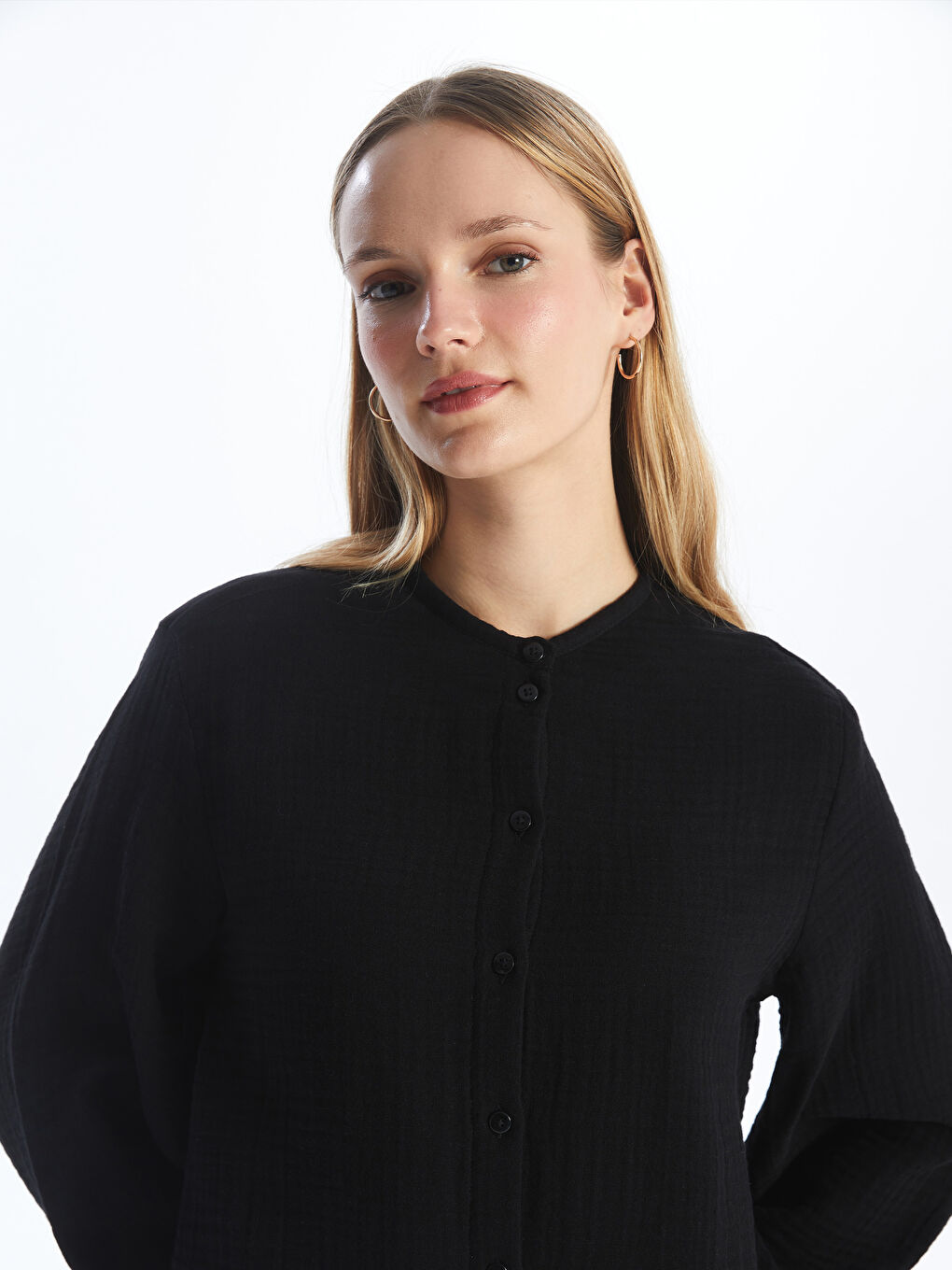 تونيك قميص نسائي بوبلين سادة بياقة الجد-1