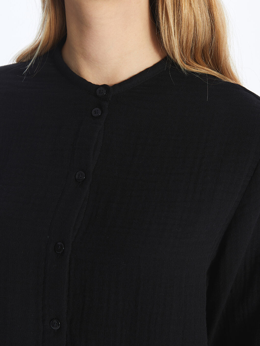 تونيك قميص نسائي بوبلين سادة بياقة الجد-3