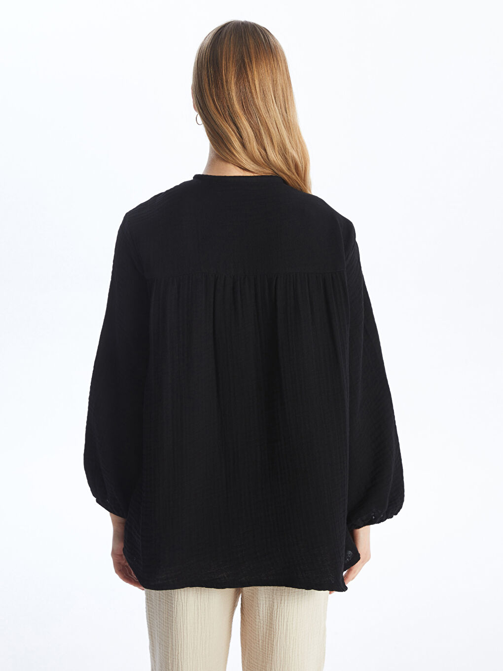 تونيك قميص نسائي بوبلين سادة بياقة الجد-4