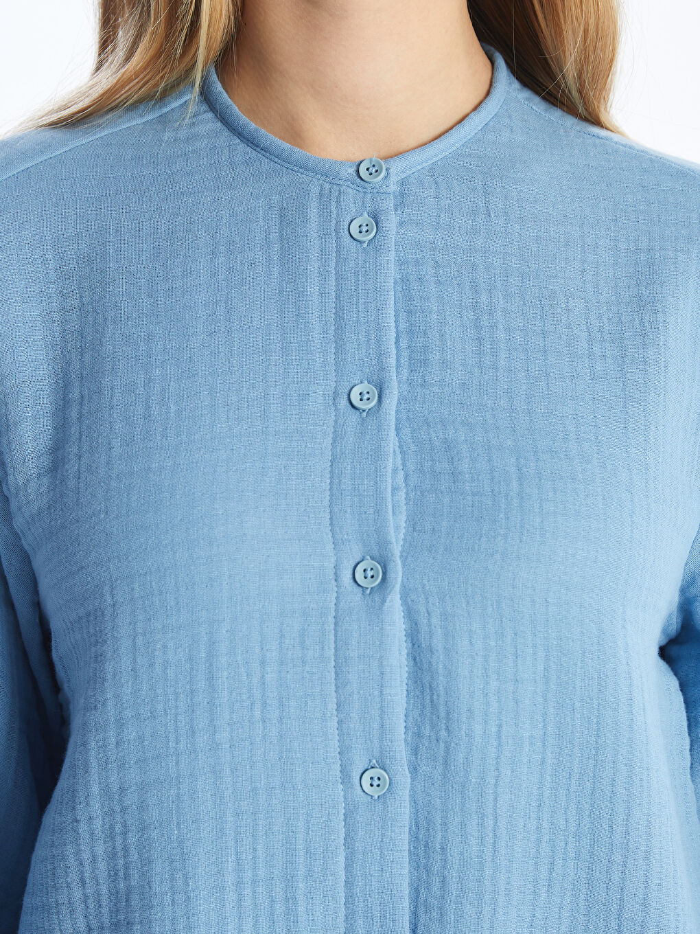 Grandad Collar Plain Poplin Women's Shirt Tunic-3