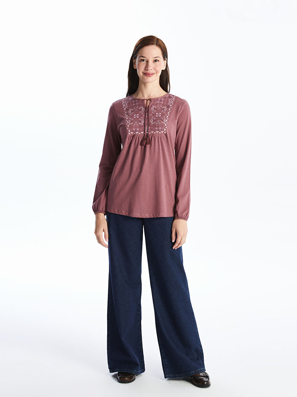 Tie Neck Patterned Long Sleeve Women's Blouse -S4GQ23Z8-H8W