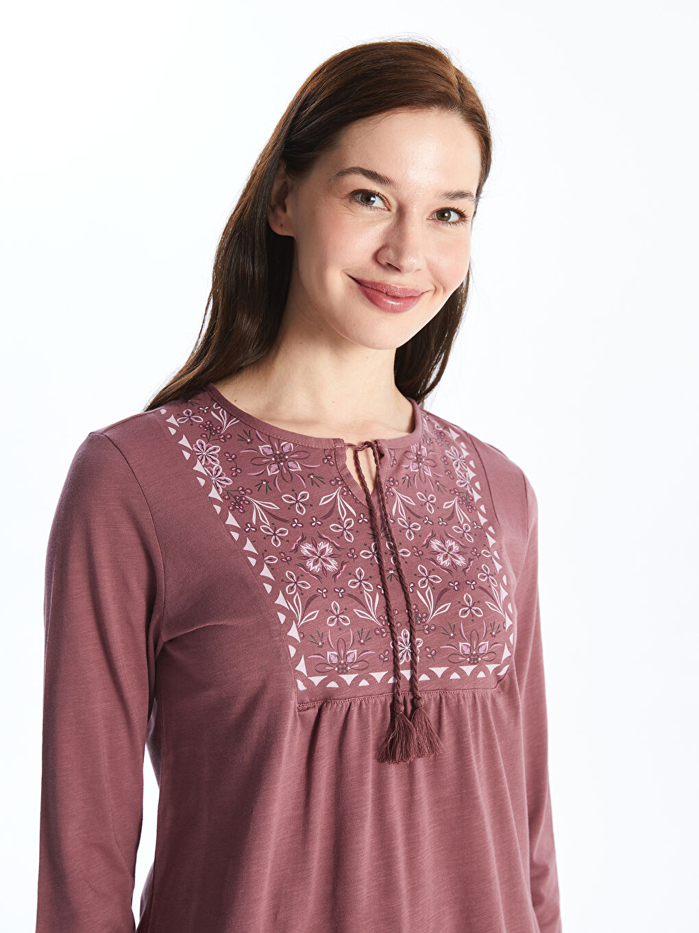 Tie Neck Patterned Long Sleeve Women's Blouse -S4GQ23Z8-H8W