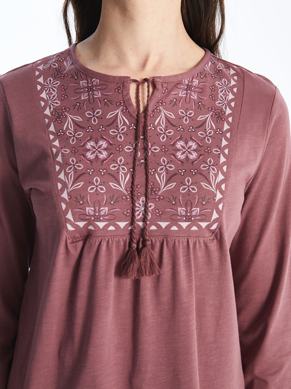 Tie Neck Patterned Long Sleeve Women's Blouse -S4GQ23Z8-H8W