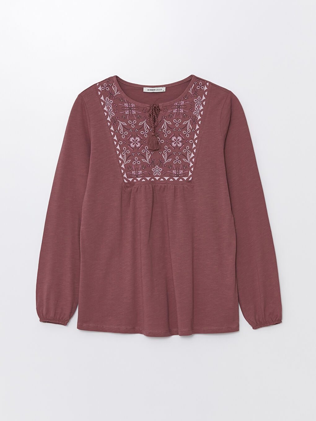 Tie Neck Patterned Long Sleeve Women's Blouse -S4GQ23Z8-H8W