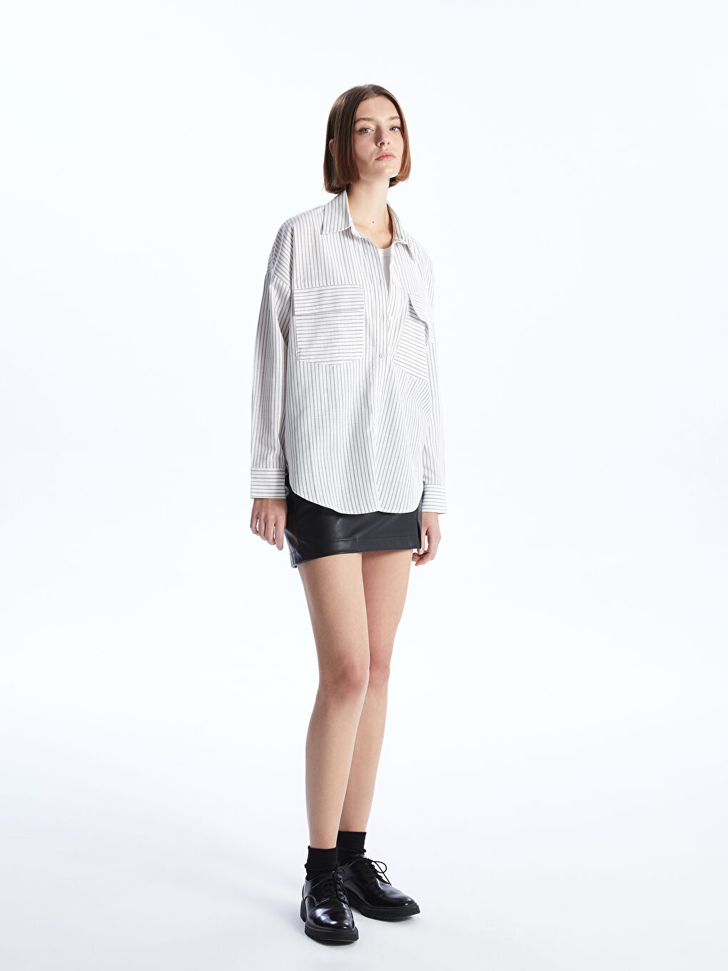 Striped Long Sleeve Oversize Women's Shirt -S4GQ40Z8-LFT