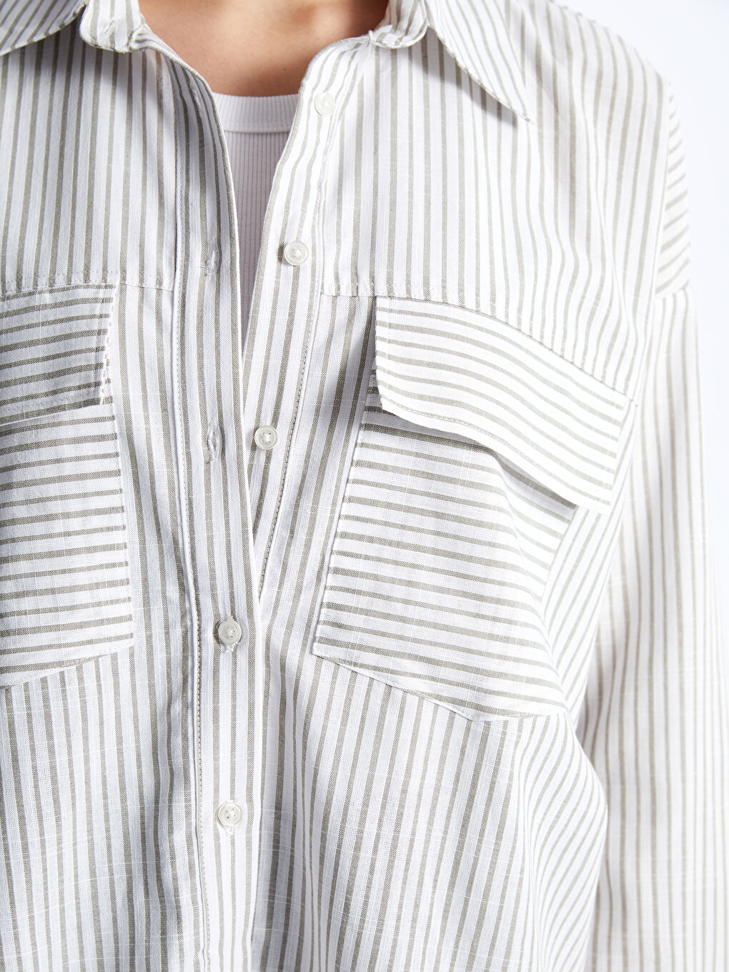 Striped Long Sleeve Oversize Women's Shirt -S4GQ40Z8-LFT