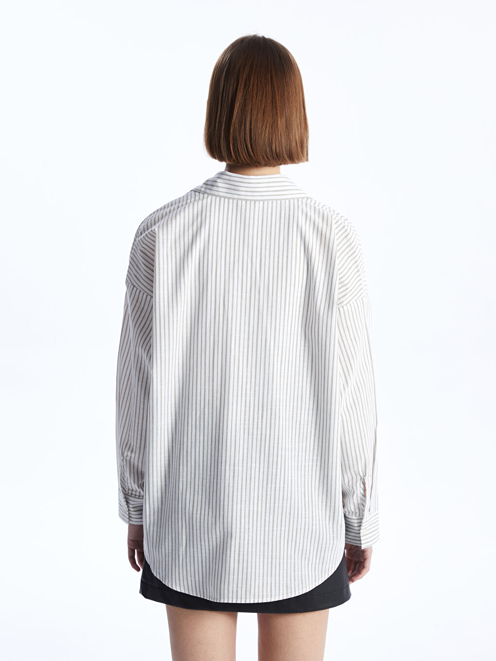 Striped Long Sleeve Oversize Women's Shirt -S4GQ40Z8-LFT