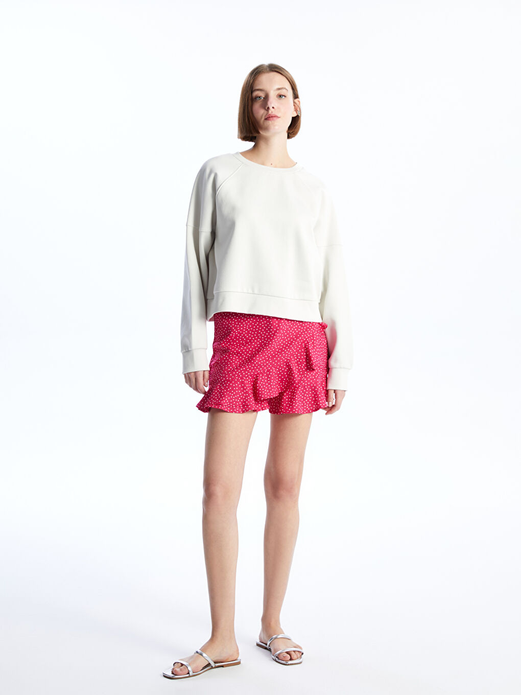 Polka Dot Women's Skirt with Zippered Waist -S4GQ42Z8-LT4