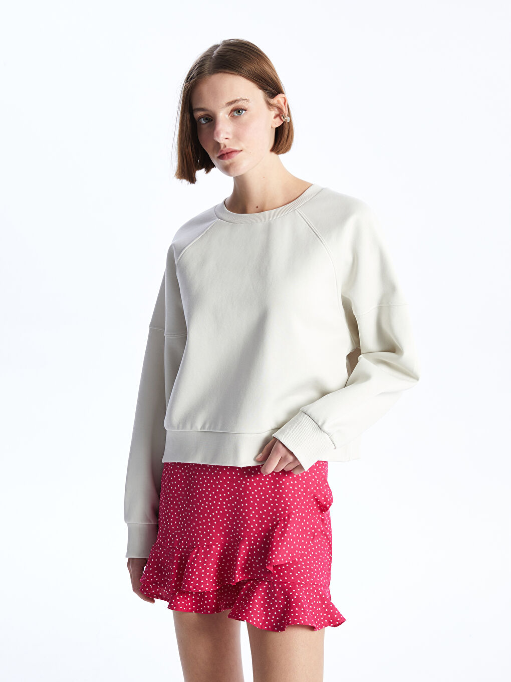 Polka Dot Women's Skirt with Zippered Waist -S4GQ42Z8-LT4