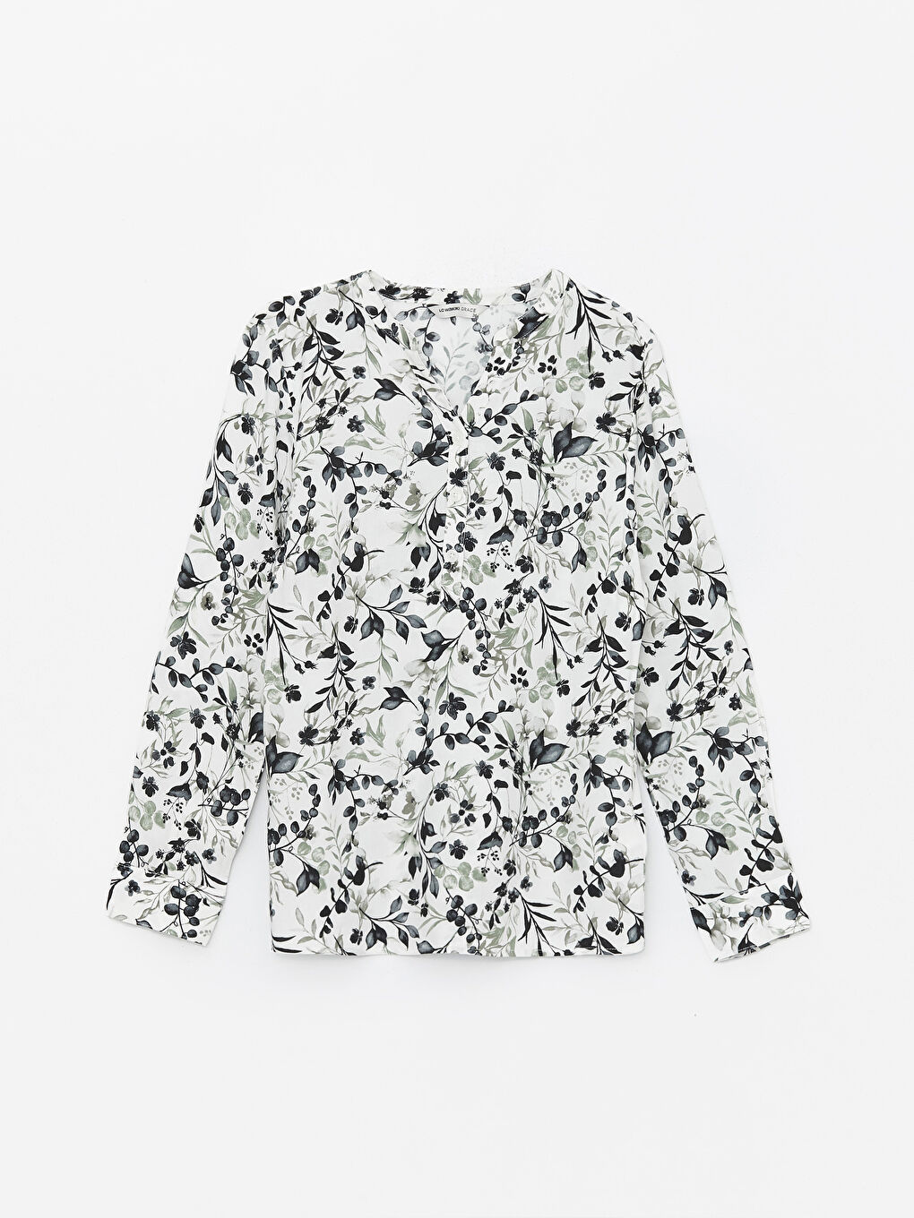 Notch Neck Patterned Long Sleeve Women's Blouse-5