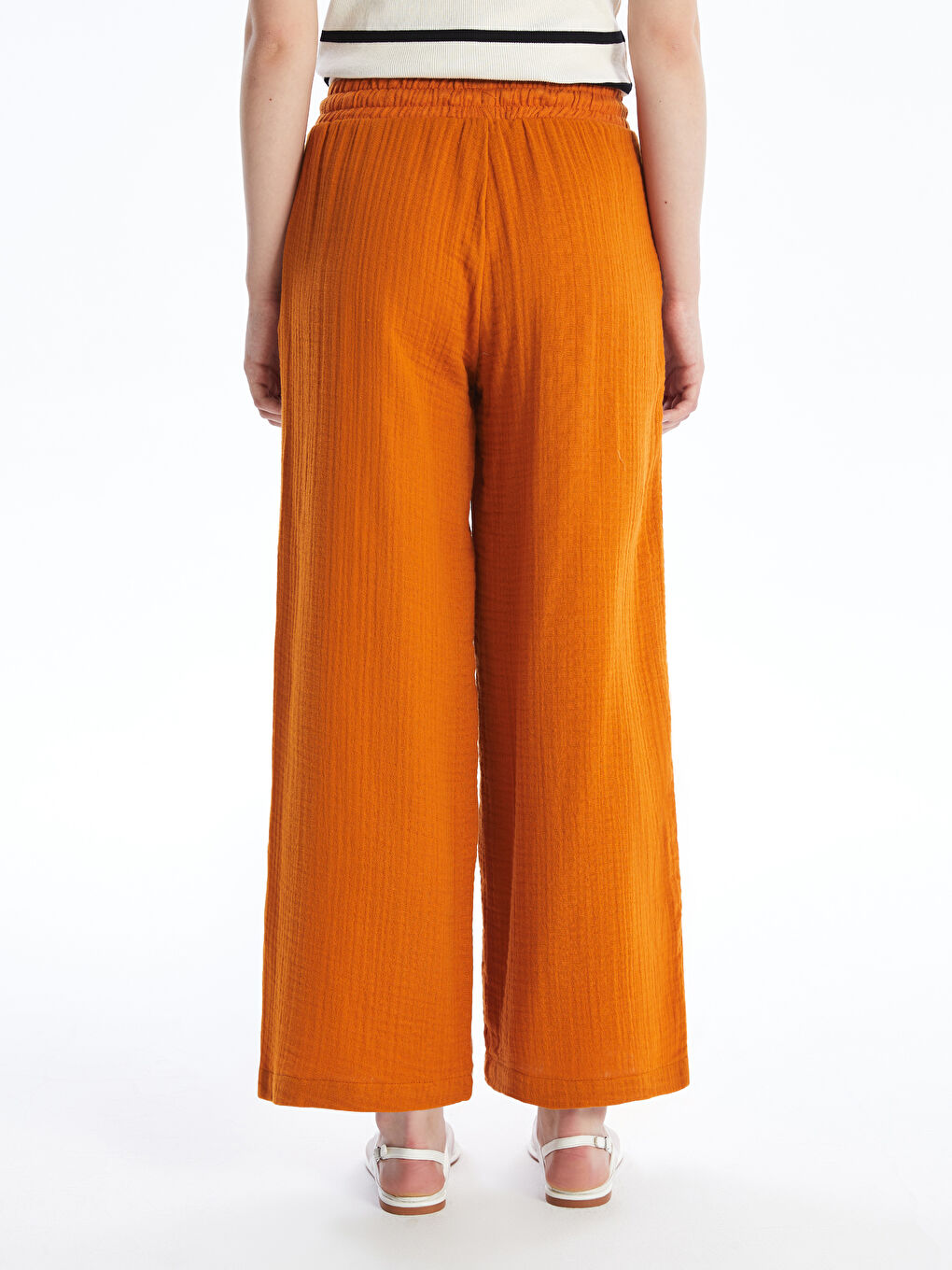 Pantalon pour Femmes en Mousseline à Taille Élastiquée et Coupe Ample-3